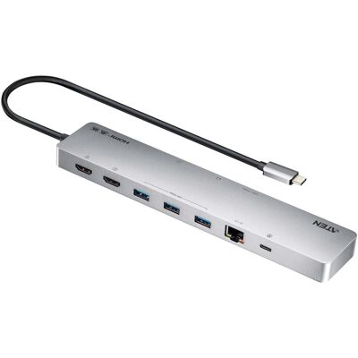 Aten USB-C Multiport Dock 4K Dual Display (USB-C, 11 ports), Station d’accueil + hub USB, Argent Aten USB-C Multiport Dock 4K Dual Display (USB-C, 11 ports), Station d’accueil + hub USB, Argent