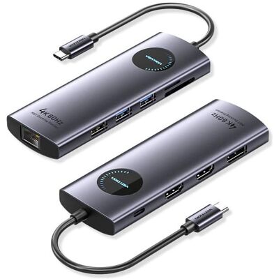 Vention Stacja dokująca USB-C 10w1 8K 30Hz 100W PD z wyświetlaczem LED (USB-C, 10 ports), Station d’accueil + hub USB Vention Stacja dokująca USB-C 10w1 8K 30Hz 100W PD z wyświetlaczem LED (USB-C, 10 ports), Station d’accueil + hub USB