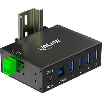 InLine USB 3.2 Gen.1 Industrie-Hub, 4 Port, Aluminiumgehäuse, mit Netzteil (USB-B, 4 ports), Station d’accueil + hub USB, Noir InLine USB 3.2 Gen.1 Industrie-Hub, 4 Port, Aluminiumgehäuse, mit Netzteil (USB-B, 4 ports), Station d’accueil + hub USB, Noir