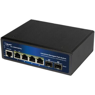 Allnet Switch industriel full managed Layer2+ 6 Port GbE &bull PoE Budget 120W &bull 4x PoE at &bull (6 ports), Switch réseau, Gris Allnet Switch industriel full managed Layer2+ 6 Port GbE &bull PoE Budget 120W &bull 4x PoE at &bull (6 ports), Switch réseau, Gris