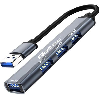 Qoltec Hub adaptateur USB 3.0 4w1 4x USB 3.0 (USB-A, 4 ports), Station d’accueil + hub USB, Gris Qoltec Hub adaptateur USB 3.0 4w1 4x USB 3.0 (USB-A, 4 ports), Station d’accueil + hub USB, Gris