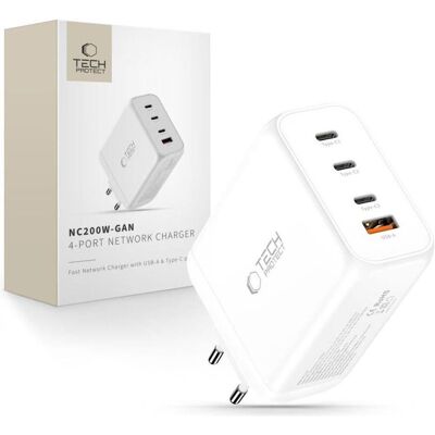Tech-Protect NC200W-GAN 4-PORT NETZTEIL PD 200W / QC3.0 WEISS (200 W, 4 ports), Chargeur USB, Blanc Tech-Protect NC200W-GAN 4-PORT NETZTEIL PD 200W / QC3.0 WEISS (200 W, 4 ports), Chargeur USB, Blanc