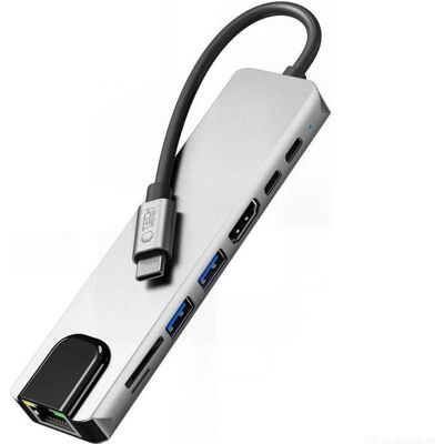 Tech-Protect HB09 USB-Hub 8-in-1 (USB-C + USB-A 3.0 + USB-C 3.0 + HDMI 4K 60Hz + SD/TF + PD 100W + R (USB-C, 8 ports), Station d’accueil + hub USB, Gris, Argent Tech-Protect HB09 USB-Hub 8-in-1 (USB-C + USB-A 3.0 + USB-C 3.0 + HDMI 4K 60Hz + SD/TF + PD 100W + R (USB-C, 8 ports), Station d’accueil + hub USB, Gris, Argent