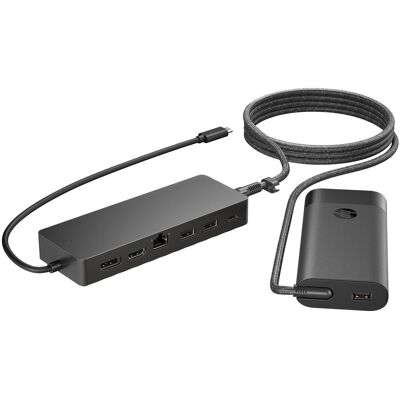HP Hub USB-C universel et chargeur d'ordinateur portable (USB-C), Station d’accueil + hub USB, Noir HP Hub USB-C universel et chargeur d'ordinateur portable (USB-C), Station d’accueil + hub USB, Noir