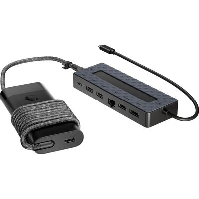 HP Hub USB-C universel et chargeur d'ordinateur portable (USB-C), Station d’accueil + hub USB, Noir HP Hub USB-C universel et chargeur d'ordinateur portable (USB-C), Station d’accueil + hub USB, Noir