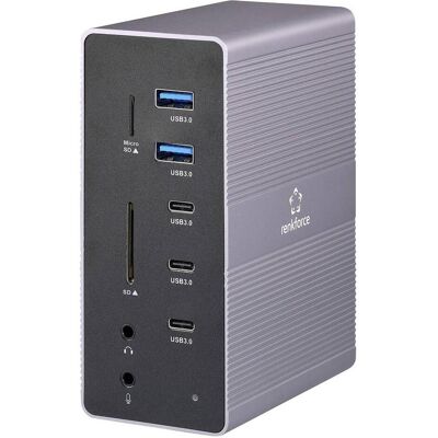 Renkforce RF-DKS-910 (USB-C, 16 ports), Station d’accueil + hub USB, Gris, Noir Renkforce RF-DKS-910 (USB-C, 16 ports), Station d’accueil + hub USB, Gris, Noir