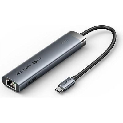 Vention Dockstation TGNHB (USB-C, 4 ports), Station d’accueil + hub USB, Gris Vention Dockstation TGNHB (USB-C, 4 ports), Station d’accueil + hub USB, Gris