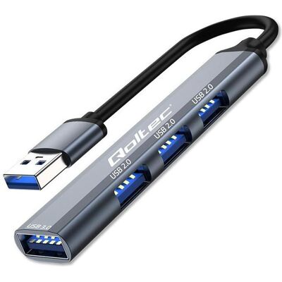 Qoltec Adaptateur HUB USB 3.0 4en1, USB 3.0, 3x USB 2.0 (USB-A, 4 ports), Station d’accueil + hub USB, Gris Qoltec Adaptateur HUB USB 3.0 4en1, USB 3.0, 3x USB 2.0 (USB-A, 4 ports), Station d’accueil + hub USB, Gris