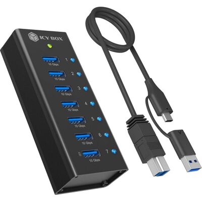 Icy Box IB-AC618a (USB-B, 7 ports), Station d’accueil + hub USB, Noir Icy Box IB-AC618a (USB-B, 7 ports), Station d’accueil + hub USB, Noir