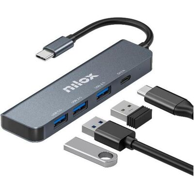 Nilox Usb-Kabel Nxhubusbc04 (USB-C, 4 ports), Station d’accueil + hub USB, Gris Nilox Usb-Kabel Nxhubusbc04 (USB-C, 4 ports), Station d’accueil + hub USB, Gris