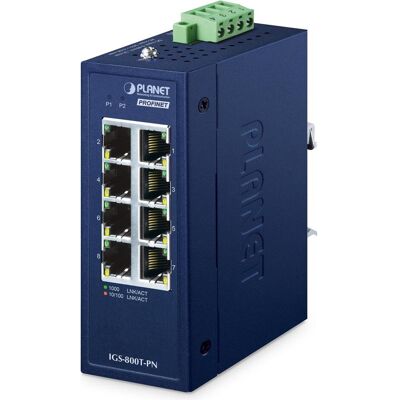 Planet IP30 Compact size Industrial IGS-800T-PN Unmanaged Gigabit Ethernet (10/100/1000) Blau (8 ports), Switch réseau, Bleu Planet IP30 Compact size Industrial IGS-800T-PN Unmanaged Gigabit Ethernet (10/100/1000) Blau (8 ports), Switch réseau, Bleu