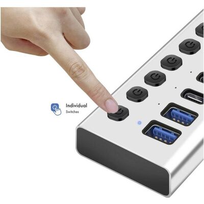 LogiLink Vérifier (USB-A, USB-C, 10 ports), Station d’accueil + hub USB, Argent LogiLink Vérifier (USB-A, USB-C, 10 ports), Station d’accueil + hub USB, Argent
