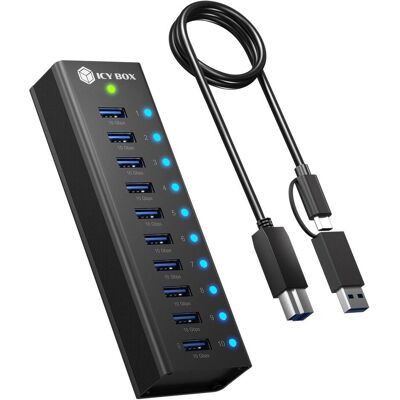 Icy Box IB-AC6110a (10 ports), Station d’accueil + hub USB, Noir Icy Box IB-AC6110a (10 ports), Station d’accueil + hub USB, Noir