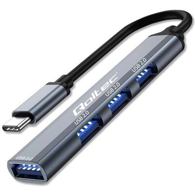 Qoltec Adaptateur HUB USB-C 3.1 4en1, USB 3.0, 3x USB 2.0 (USB-C, 4 ports), Station d’accueil + hub USB, Noir Qoltec Adaptateur HUB USB-C 3.1 4en1, USB 3.0, 3x USB 2.0 (USB-C, 4 ports), Station d’accueil + hub USB, Noir
