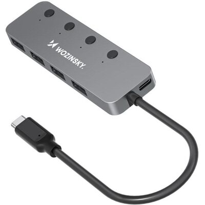 Wozinsky WHS080YSS : concentrateur en aluminium à 4 ports USB-A 3.0 avec interrupteurs individuels et câble (USB-C, 4 ports), Station d’accueil + hub USB, Gris Wozinsky WHS080YSS : concentrateur en aluminium à 4 ports USB-A 3.0 avec interrupteurs individuels et câble (USB-C, 4 ports), Station d’accueil + hub USB, Gris