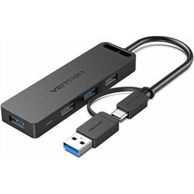 Vention Hub USB 3.0 4 ports avec interface USB-C et USB 3.0 2-en-1 et adaptateur d'alimentation CHTBB 0.15m (USB-A, USB-C, 5 ports), Station d’accueil + hub USB, Noir Vention Hub USB 3.0 4 ports avec interface USB-C et USB 3.0 2-en-1 et adaptateur d'alimentation CHTBB 0.15m (USB-A, USB-C, 5 ports), Station d’accueil + hub USB, Noir