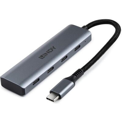 Lindy 4 Port USB 3.2 Gen 2 Type C (USB-C, 4 ports), Station d’accueil + hub USB, Gris Lindy 4 Port USB 3.2 Gen 2 Type C (USB-C, 4 ports), Station d’accueil + hub USB, Gris