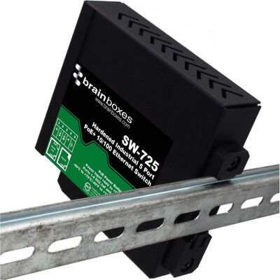 Brainboxes Commutateur Ethernet PoE+ 10/100 industriel durci 5 ports - 0,1 Gbps - 5 ports (5 ports), Switch réseau, Noir, Vert Brainboxes Commutateur Ethernet PoE+ 10/100 industriel durci 5 ports - 0,1 Gbps - 5 ports (5 ports), Switch réseau, Noir, Vert