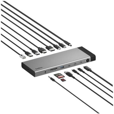 Belkin Connect Thunderbolt 140 W 5 Dock.Stat. 14-en-1 INC031kqSGY (14 ports), Station d’accueil + hub USB, Noir, Argent Belkin Connect Thunderbolt 140 W 5 Dock.Stat. 14-en-1 INC031kqSGY (14 ports), Station d’accueil + hub USB, Noir, Argent