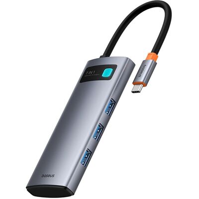 Baseus Metal Gleam 7in1 HDMI 4K 60Hz USB-C Hub / 3x USB 3.0 / USB-C PD / SD / microSD - Grau (USB-C, 5 ports), Station d’accueil + hub USB, Gris Baseus Metal Gleam 7in1 HDMI 4K 60Hz USB-C Hub / 3x USB 3.0 / USB-C PD / SD / microSD - Grau (USB-C, 5 ports), Station d’accueil + hub USB, Gris