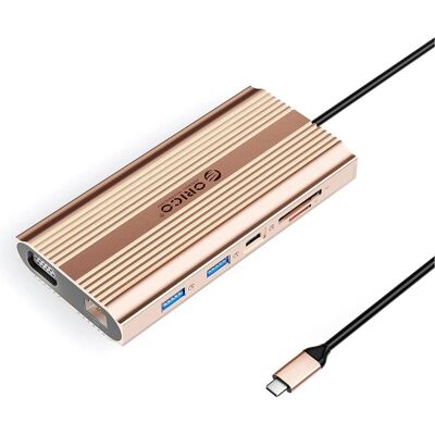 Orico USB-C 12w1 USB-A USB-C PD 100 W HDMI 4K VGA RJ45 Gigabit D 100 W - rose et or (USB-C, 12 ports), Station d’accueil + hub USB, Or, Rose Orico USB-C 12w1 USB-A USB-C PD 100 W HDMI 4K VGA RJ45 Gigabit D 100 W - rose et or (USB-C, 12 ports), Station d’accueil + hub USB, Or, Rose