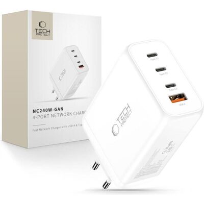 Tech-Protect NC240W-GAN 4-PORT NETZLADEGERÄT PD 240W / QC3.0 WEISS (240 W, 4 ports), Chargeur USB, Blanc Tech-Protect NC240W-GAN 4-PORT NETZLADEGERÄT PD 240W / QC3.0 WEISS (240 W, 4 ports), Chargeur USB, Blanc