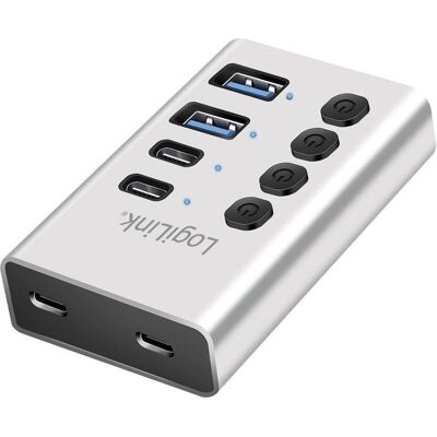 LogiLink Vérifier (USB-C, 4 ports), Station d’accueil + hub USB, Argent LogiLink Vérifier (USB-C, 4 ports), Station d’accueil + hub USB, Argent