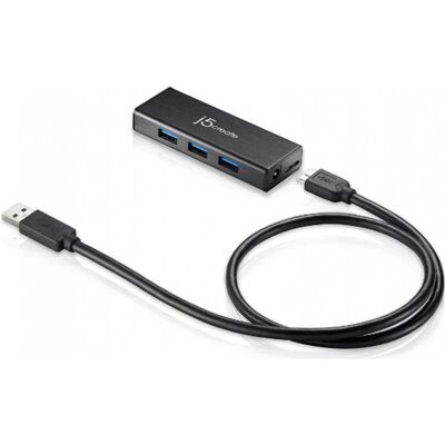 j5Create USB 3.0 Type-A (Micro USB, 4 ports), Station d’accueil + hub USB, Noir j5Create USB 3.0 Type-A (Micro USB, 4 ports), Station d’accueil + hub USB, Noir