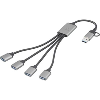 Renkforce RF-HUB-300 USB 3.0-Hub mit Aluminiumgehäuse Grau (USB-A, USB-C, 4 ports), Station d’accueil + hub USB, Gris Renkforce RF-HUB-300 USB 3.0-Hub mit Aluminiumgehäuse Grau (USB-A, USB-C, 4 ports), Station d’accueil + hub USB, Gris