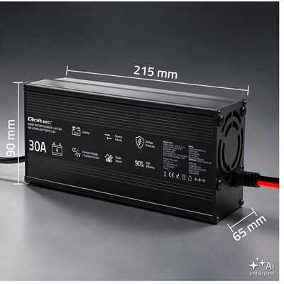 Qoltec Chargeur Chargeur pour LiFePO4 12 V 30 A PF 0,9, Régulateur de charge Qoltec Chargeur Chargeur pour LiFePO4 12 V 30 A PF 0,9, Régulateur de charge