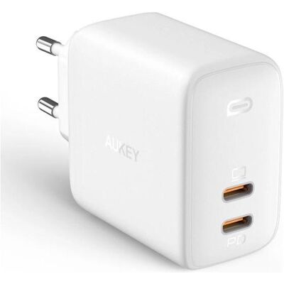 Chargeur Aukey Blanc GaN 2xUSB-C Power Delivery 65W Chargeur Aukey Blanc GaN 2xUSB-C Power Delivery 65W
