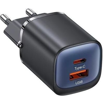 Usams Ład. siec. CC254 30W GaN USB-C/USB-A Fast Charging HC Series czarny/black CC254TC01 (30 W, 2 ports), Chargeur USB, Noir Usams Ład. siec. CC254 30W GaN USB-C/USB-A Fast Charging HC Series czarny/black CC254TC01 (30 W, 2 ports), Chargeur USB, Noir