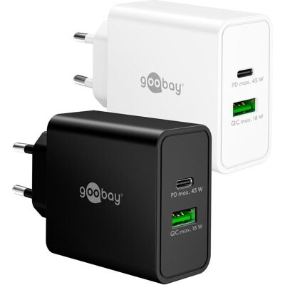 Goobay Chargeur rapide double USB-C PD GaN de 45 W, noir, Chargeur USB Goobay Chargeur rapide double USB-C PD GaN de 45 W, noir, Chargeur USB