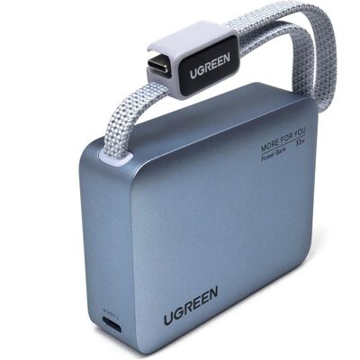 Ugreen Powerbank Powerbank 10000mAh PB584, USB + USB-C, 33W, wbudowany kabel (szary) (10000 mAh, 33 W), Chargeur de secours, Argent, Gris Ugreen Powerbank Powerbank 10000mAh PB584, USB + USB-C, 33W, wbudowany kabel (szary) (10000 mAh, 33 W), Chargeur de secours, Argent, Gris
