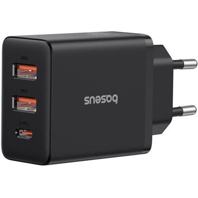 Baseus Cube, 30W, 3A, 1 x USB-C - 2 x USB-A, noir (30 W, 3 ports), Chargeur USB, Noir Baseus Cube, 30W, 3A, 1 x USB-C - 2 x USB-A, noir (30 W, 3 ports), Chargeur USB, Noir