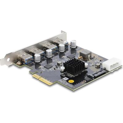 Delock Carte PCI-E x4 vers 4 ports USB-A 10 Gbps double canal, Contrôleur SATA Delock Carte PCI-E x4 vers 4 ports USB-A 10 Gbps double canal, Contrôleur SATA