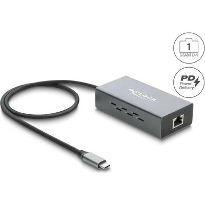 Delock Adaptateur réseau USB Type-C Gigabit LAN 1 x RJ45 PoE avec USB Power Delivery (81633) (USB-C, RJ45 (1x)), Adaptateur réseau, Gris Delock Adaptateur réseau USB Type-C Gigabit LAN 1 x RJ45 PoE avec USB Power Delivery (81633) (USB-C, RJ45 (1x)), Adaptateur réseau, Gris