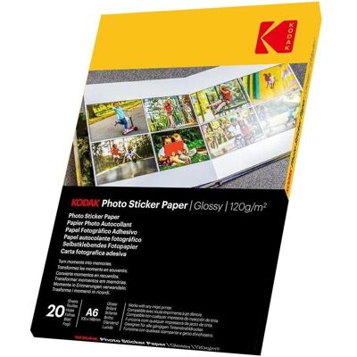 Kodak 185Z001560 Papier photo 10x15cm 20 feuilles blanc 120gr autocollant (120 g/m², 10 x 15 centimètres, 20 pcs), Papier photo, Blanc Kodak 185Z001560 Papier photo 10x15cm 20 feuilles blanc 120gr autocollant (120 g/m², 10 x 15 centimètres, 20 pcs), Papier photo, Blanc