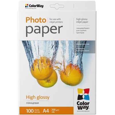 Colorway High Glossy Photo Paper, A4, 200g/m, 100 sheets (200 g/m², A4, 100 pcs), Papier photo, Blanc Colorway High Glossy Photo Paper, A4, 200g/m, 100 sheets (200 g/m², A4, 100 pcs), Papier photo, Blanc