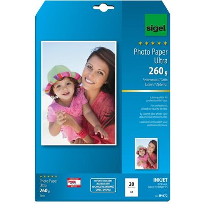 Sigel Inkjet Ultra (260 g/m², A4, 20 pcs), Papier photo, Blanc Sigel Inkjet Ultra (260 g/m², A4, 20 pcs), Papier photo, Blanc