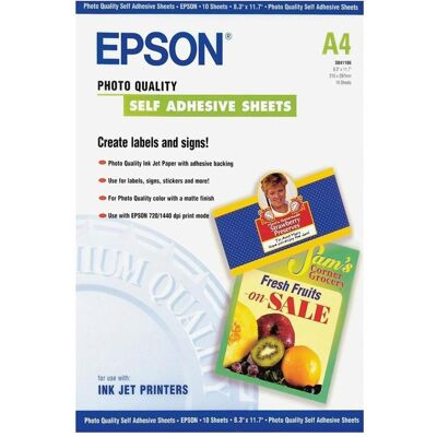 Epson Photo Quality Self-Adhesive (167 g/m², A4, 10 pcs), Papier photo, Blanc Epson Photo Quality Self-Adhesive (167 g/m², A4, 10 pcs), Papier photo, Blanc