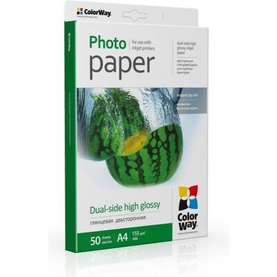 Colorway Office supplies High Glossy Dual-Side Photo Paper, 155g/m, A4, 50pcs. (155 g/m², A4), Papier photo Colorway Office supplies High Glossy Dual-Side Photo Paper, 155g/m, A4, 50pcs. (155 g/m², A4), Papier photo