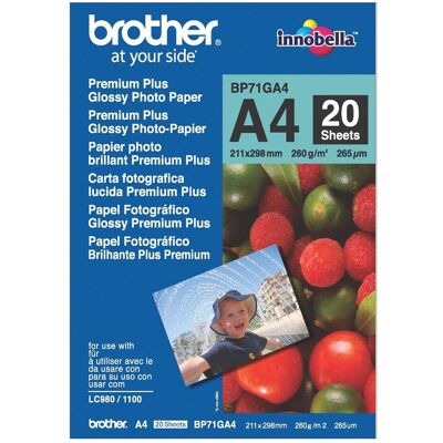 Brother Papier glacé A4 (260 g/m², A4, 20 pcs), Papier photo, Bleu, Rouge Brother Papier glacé A4 (260 g/m², A4, 20 pcs), Papier photo, Bleu, Rouge