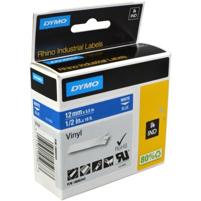 Dymo Ruban d'étiquetage, Rhino 12mm blanc sur vinyle bleu (1.20 cm, Bleu) Dymo Ruban d'étiquetage, Rhino 12mm blanc sur vinyle bleu (1.20 cm, Bleu)