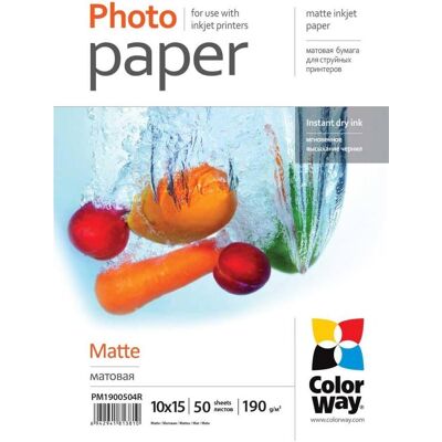 Colorway Papier photo / Mat 190 g/m², 10 x 15 / 50 feuilles (190 g/m², 10 x 15 cm, 50 pcs), Papier photo, Blanc Colorway Papier photo / Mat 190 g/m², 10 x 15 / 50 feuilles (190 g/m², 10 x 15 cm, 50 pcs), Papier photo, Blanc
