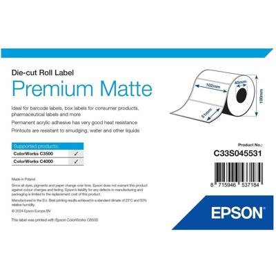 Epson Rouleau d’étiquettes, Premium Matte Label - Die-cut Roll :, 650 labels (102 mm) Epson Rouleau d’étiquettes, Premium Matte Label - Die-cut Roll :, 650 labels (102 mm)