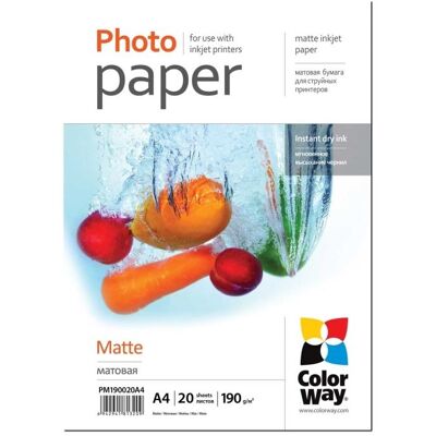 Colorway Fotopapier Matt 190g/m², 20 Stück, A4 (190 g/m², A4, 20 pcs), Papier photo, Blanc Colorway Fotopapier Matt 190g/m², 20 Stück, A4 (190 g/m², A4, 20 pcs), Papier photo, Blanc