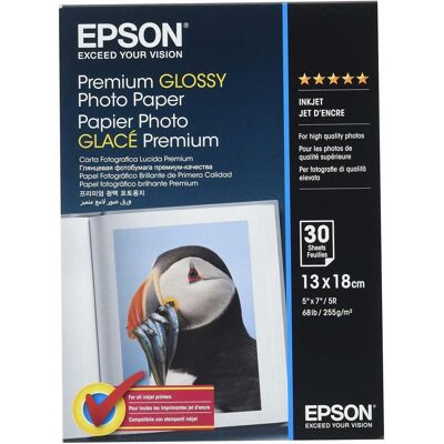 Epson Premium Glossy (255 g/m², 13 x 18 cm, 30 pcs), Papier photo, Blanc Epson Premium Glossy (255 g/m², 13 x 18 cm, 30 pcs), Papier photo, Blanc