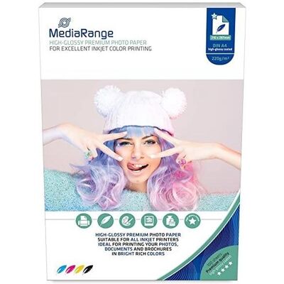 MediaRange Haute brillance (220 g/m², A4, 100 pcs), Papier photo, Blanc MediaRange Haute brillance (220 g/m², A4, 100 pcs), Papier photo, Blanc