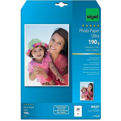 Sigel Inkjet Ultra (190 g/m², A4, 20 pcs), Papier photo, Blanc Sigel Inkjet Ultra (190 g/m², A4, 20 pcs), Papier photo, Blanc